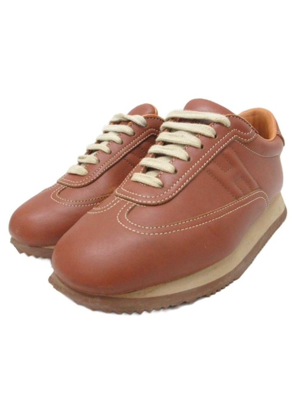 Hermes Quick Sneakers Logo Shoes Low-Cut Leather Brown 36.5